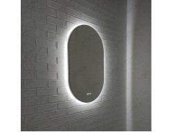 Зеркало 500х800 овальное LED подсветкой 6500К 9,6 Вт/м с сенсор.выкл.и часы в черн алюм проф КЗСК