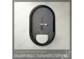Зеркало 500х800 овальное LED подсветкой 6500К 9,6 Вт/м с сенсор.выкл.и часы в черн алюм проф КЗСК