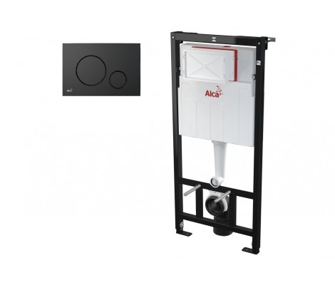 Инсталляция для унитаза AM101/1120+M91+М678 с черной матовой круглой кнопкой Alcaplast