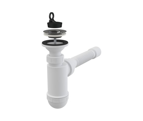 Сифон для умывальника DN40 с решеткой из нержавеющей стали DN63 + гибкое соединение 50/40× ALKAPLAST