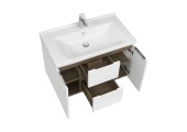 Тумба подвесная 80, Рене 80 Белый/Грецкий орех умывальник Миранда 80 Aquaton