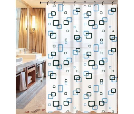 Шторка для ванной SCP-002-180x180 из полиэтилена узор сине-голубой на белом Zerix
