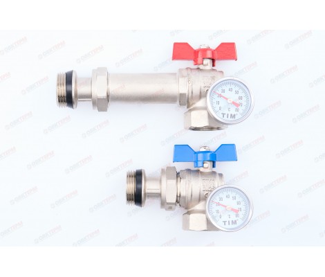 Кран шаровой угловой с полусгоном и термометром для коллекторных групп 1