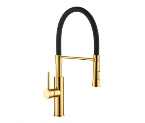 Смеситель для кухни LR4097G-2 c силиконовым изливом черный+золото Zerix