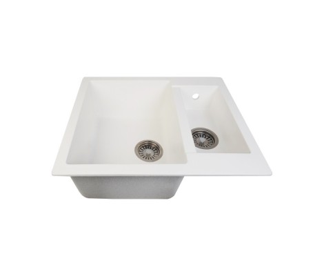 Мойка керамогранитная Hiekka Valkoinen 28 прямоугольная, двойная, белая Granmill Мойка керамогранитная Hiekka Valkoinen 28 прямоугольная, двойная, белая Granmill