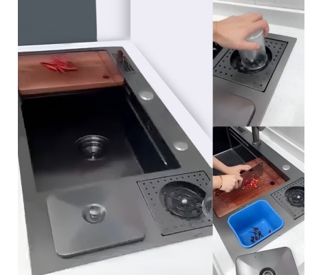 Мойка REDO FRANCO SET-6 BLACK сифон/доска/гастр/мойк.стак/держ. ножей/ведро/крепл 900*460*220мм