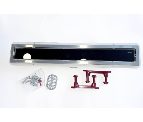 Трап-лоток 700*70 с двухсторонней решеткой горизонтальный сток Evolux Glass черное глянц, стекло