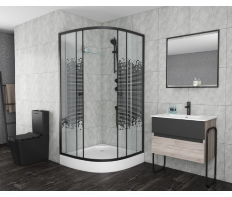 Душ. ограждение NIAGARA NG-1007-14BLACK (900х900х1950) стекло МОЗАИКА  (БЕЗ ПОДДОНА)