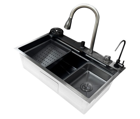 Мойка REDO FRANCO SET-1 BLACK сифон/доска/гастр/коландр/мой.стак/дозат/смес/кр.пит/750*460*220 мм