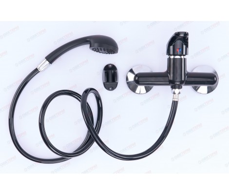 Смеситель для душа Afina-003 SET черный со шлангом, лейкой и кронштейном Plamix