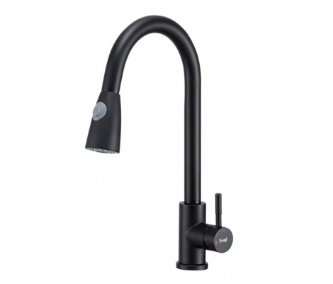 Смеситель для кухни черный F60991-6 выдвижной гибкий излив (&Oslash;35, на гайке) FRAP