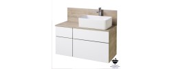 Тумба подвесная 100, Мишель 100 Дуб Эндгрейн/Белый под умывальник Mila 50 Aquaton