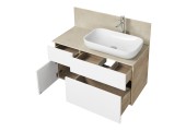 Тумба подвесная 100, Мишель 100 Дуб Эндгрейн/Белый под умывальник Mila 50 Aquaton