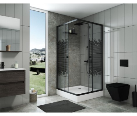 Душ. ограждение NIAGARA NG-1008-14Q BLACK (800х800х1950) стекло МОЗАИКА (БЕЗ ПОДДОНА)