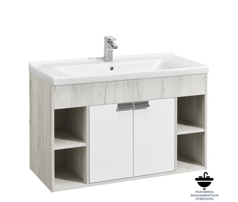 Тумба подвесная 100, Флай 100 Белый/Дуб крафт под умывальник Миранда 100 Aquaton