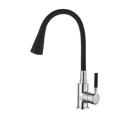 Смеситель для кухни LR4199-2 c силиконовым изливом черный+хром Zerix