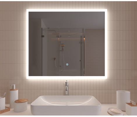 Зеркало 800x700 Lyon с LED подсветкой,подогревом,литым коробом и сенсорным выкл. Кайман Glassiko