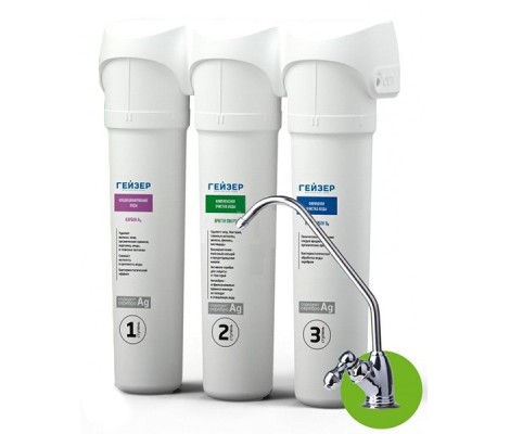 Тройная система Смарт Мягкая вода, система быстрого сьема картриджей Гейзер