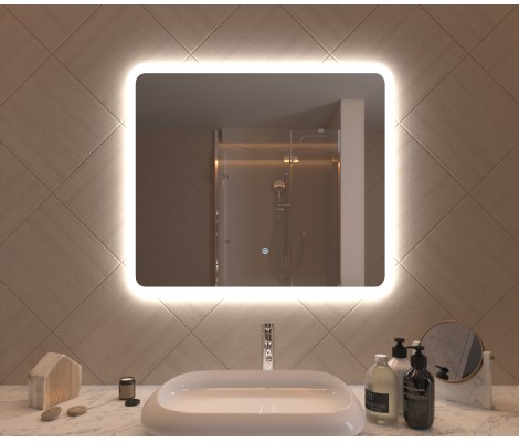 Зеркало 800х700 Gent с LED подсветкой,подогревом,литым коробом и сенсорным выкл. Кайман Glassiko