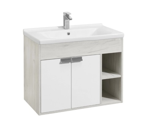 Тумба подвесная 80, Флай 80 Белый/Дуб крафт под умывальник Миранда 80 Aquaton