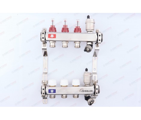 Коллектор с расходомерами и воздухоотводчиком нержавеющая сталь 1