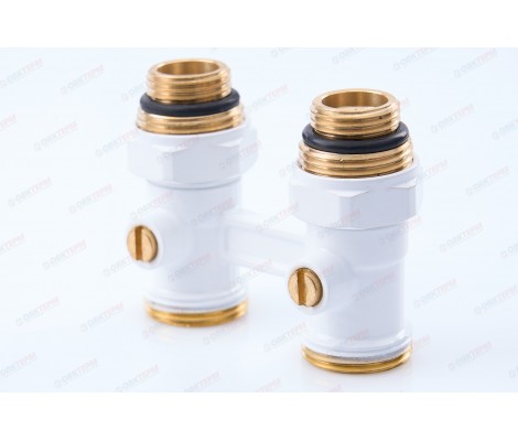 Узел (кран-бинокль) С НИППЕЛЯМИ для подключения радиатора прямой ШАРОВЫЙ TIM БЕЛЫЙ