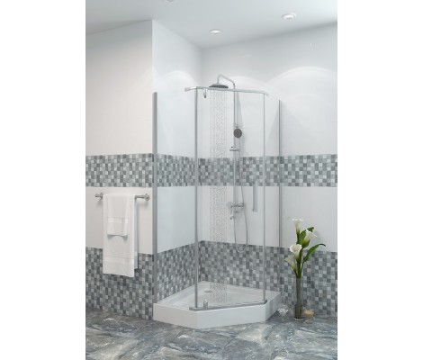 Душевое ограждение трапеция 100, без поддона, прозрачное стекло Грандфаянс