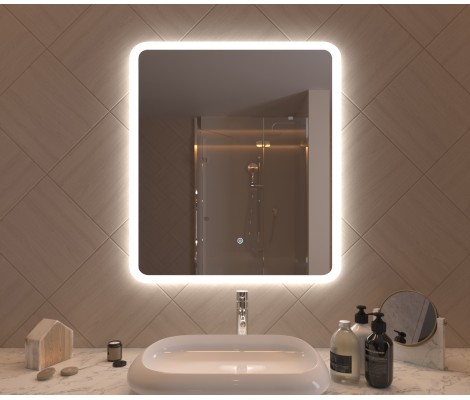Зеркало 700x800 Gent с LED подсветкой,подогревом,литым коробом и сенсорным выкл. Кайман Glassiko