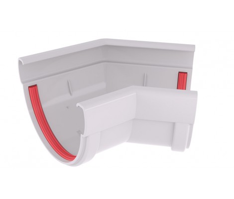 Угол желоба составной 135 град. Дизайн  ПВХ Grand Line белый (RAL 9003)