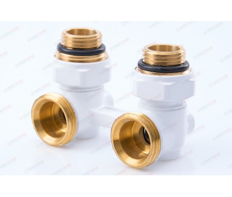 Узел (кран-бинокль) С НИППЕЛЯМИ для подключения радиатора угловой ШАРОВЫЙ TIM БЕЛЫЙ