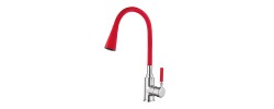 Смеситель для кухни LR4199-1 c силиконовым изливом красный+хром Zerix