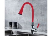 Смеситель для кухни LR4199-1 c силиконовым изливом красный+хром Zerix