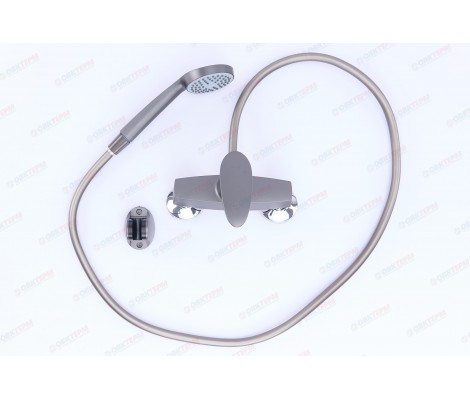 Смеситель д/душ.кабины, PLAMIX CEZAR-003 SET Graphite, (с шлангом, лейкой и кронштейном)