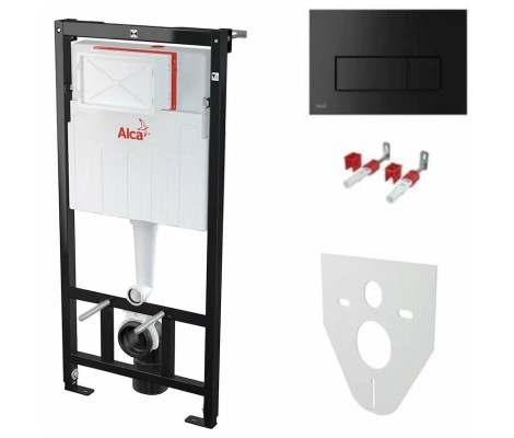 Инсталляция для унитаза AM101/1120+M91+М578 с черной матовой прямоугольной кнопкой Alcaplast