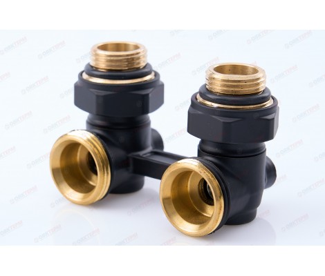 Узел (кран-бинокль) С НИППЕЛЯМИ для подключения радиатора угловой ШАРОВЫЙ TIM ЧЕРНЫЙ