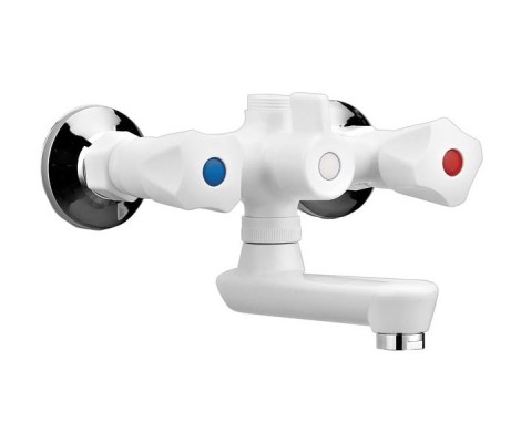 Смеситель для ванны Omega-142 короткий белый буксовый без шланга и лейки Plamix