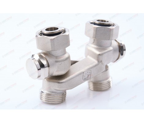 Узел (кран-бинокль) Х-образный для подключения радиатора с вентилями TIM