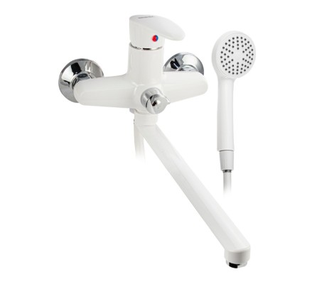 Смеситель для ванны, длинный излив, шаровый, из АБС пластика белый 5561 Brimix