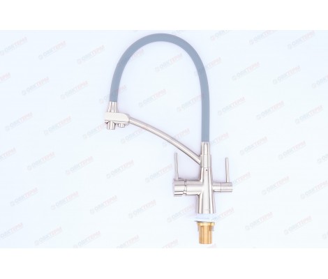 Смеситель для кухни KB-72003-02 с выходом для питьевой воды нерж+силиконовый излив серый Koer