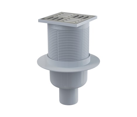 Сливной трап 105x105/50мм с нижним подводом, металл 