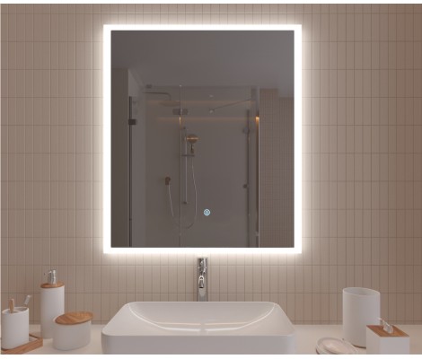 Зеркало 700x800 Lyon с LED подсветкой,подогревом,литым коробом и сенсорным выкл. Кайман Glassiko