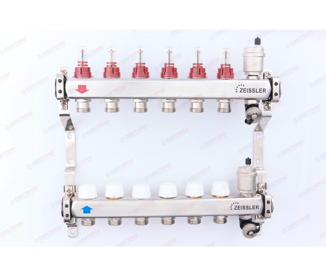 Коллектор с расходомерами и воздухоотводчиком нержавеющая сталь 1