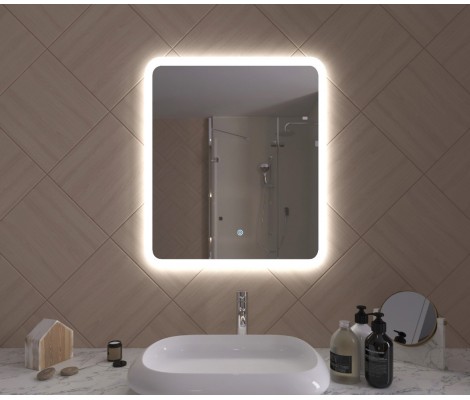 Зеркало 600х700 Gent с LED подсветкой,подогревом,литым коробом и сенсорным выкл.Кайман Glassiko