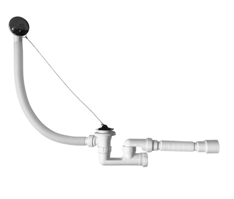 Сифон для ванн ALFA с нержавеющем выпуском, переливом Агура и гибкой трубой 1 1/2