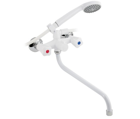 Смеситель для ванны 4402 длинный излив, металлокерамика, с шаровым переключением, белый Brimix