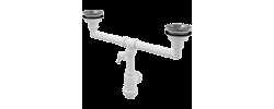 Сифон для сдвоенной мойки с нержавеющими решетками d115 и подводкой ALKAPLAST