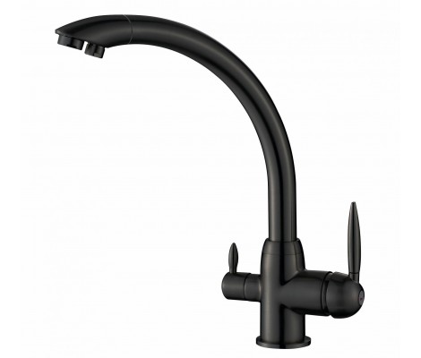 Смеситель для кухни F4399-7 черный высокий гусак, с подключением фильтра Frap