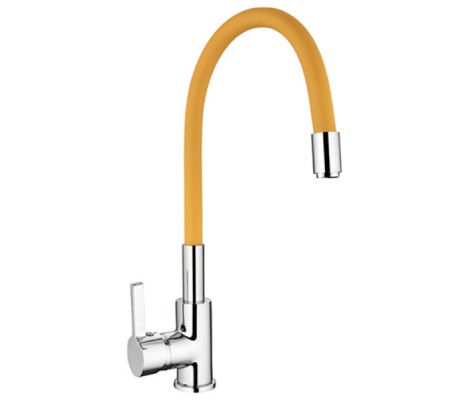 Смеситель для кухни LR4898-4 c силиконовым изливом желтый Zerix