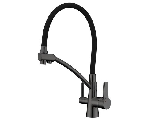 Смеситель для кухни KB-72003-07 с выходом для питьевой воды графит+силик.излив черный Koer Смеситель для кухни KB-72003-07 с выходом для питьевой воды графит+силик.излив черный Koer