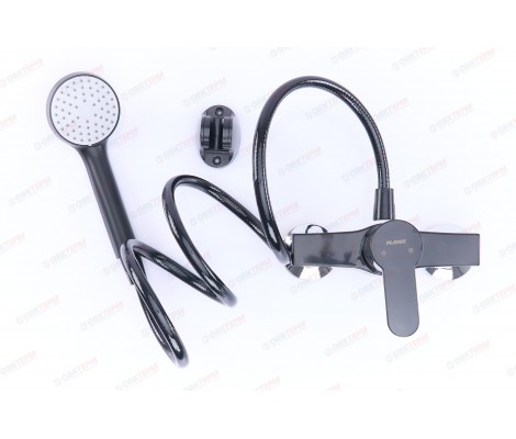 Смеситель д/душ.кабины, PLAMIX Mario-003 SET BLACK (со шлангом, лейкой и кронштейном) (30шт/ящ)